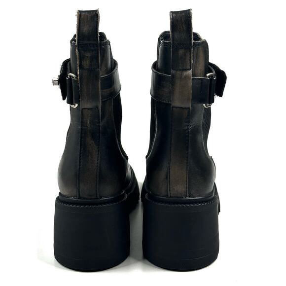 Steve Madden Gates Chelsea Boots Black Distressed Leather Women's 7M Buckle Lug - Picture 5 of 15